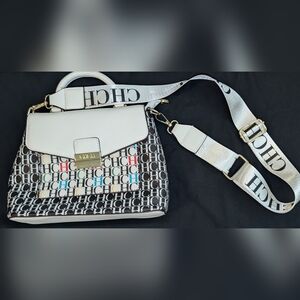 Carolina Herrera White Logo-Print Satchel with Multicolor Accents